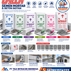 Semen Mortar dan Beton Instan Uzin dengan berbagai varian, fungsi, detail produk, aplikasi konstruksi, dan hotline PT Tiga Mitracon Indonesia.