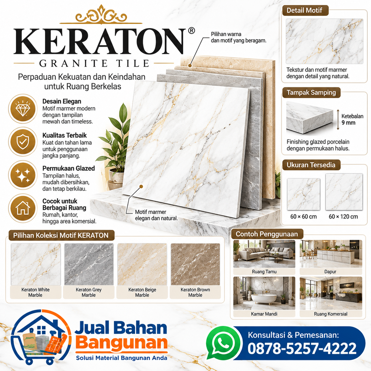 Granite Tile KERATON motif marmer elegan untuk lantai dan dinding interior