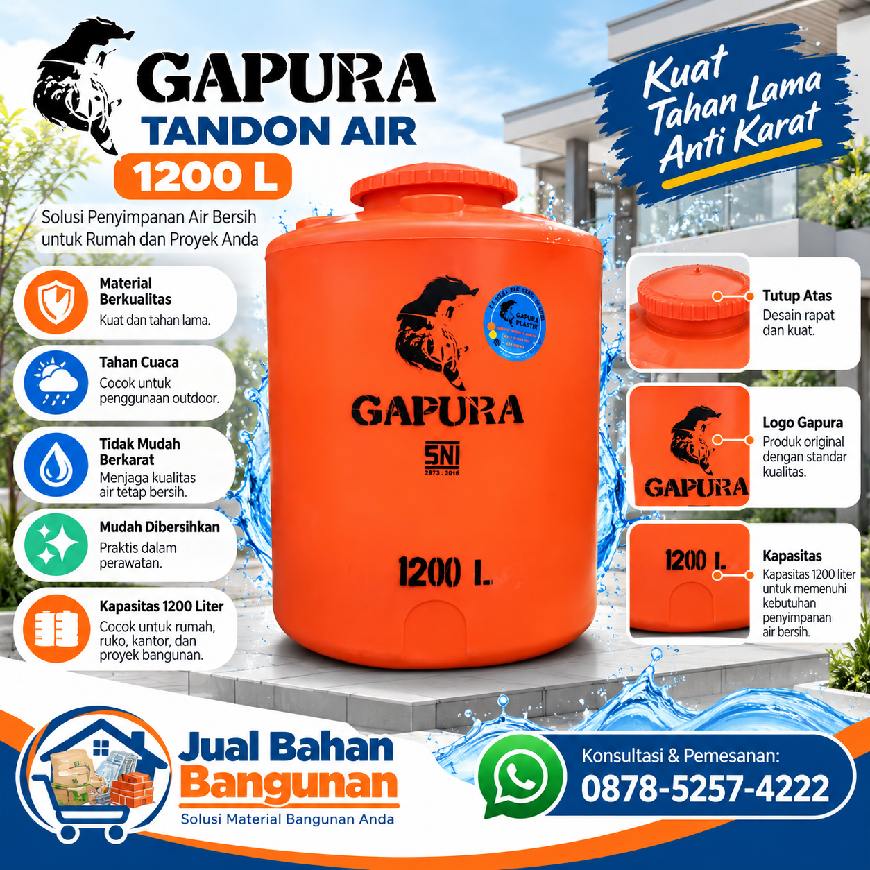 Tandon Air Gapura 1200 Liter untuk Penyimpanan Air Bersih